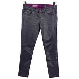 AG Adriano Goldschmied The Legging Super Skinny Burgundy Pleather Jeans Size 26